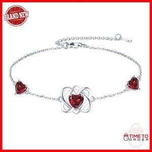 Sterling Silver Adjustable Trinity Knot Heart Bracelet with Birthstone